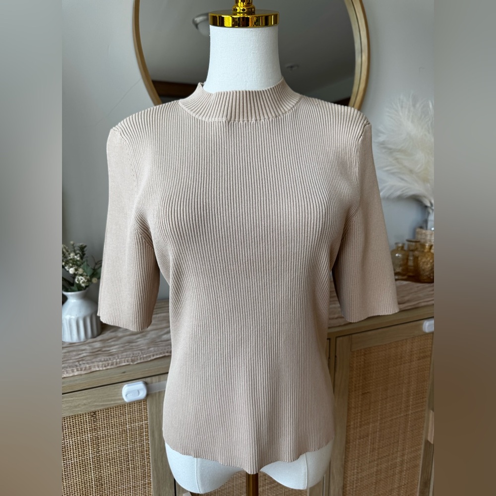 Bailey 44 | Mock Neck Ribbed Short Sleeve Top